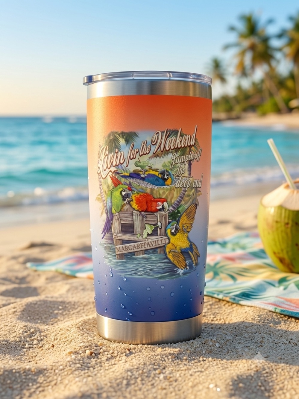 Margaritaville Orange-to-Blue Ombre Parrot Insulated Tumbler